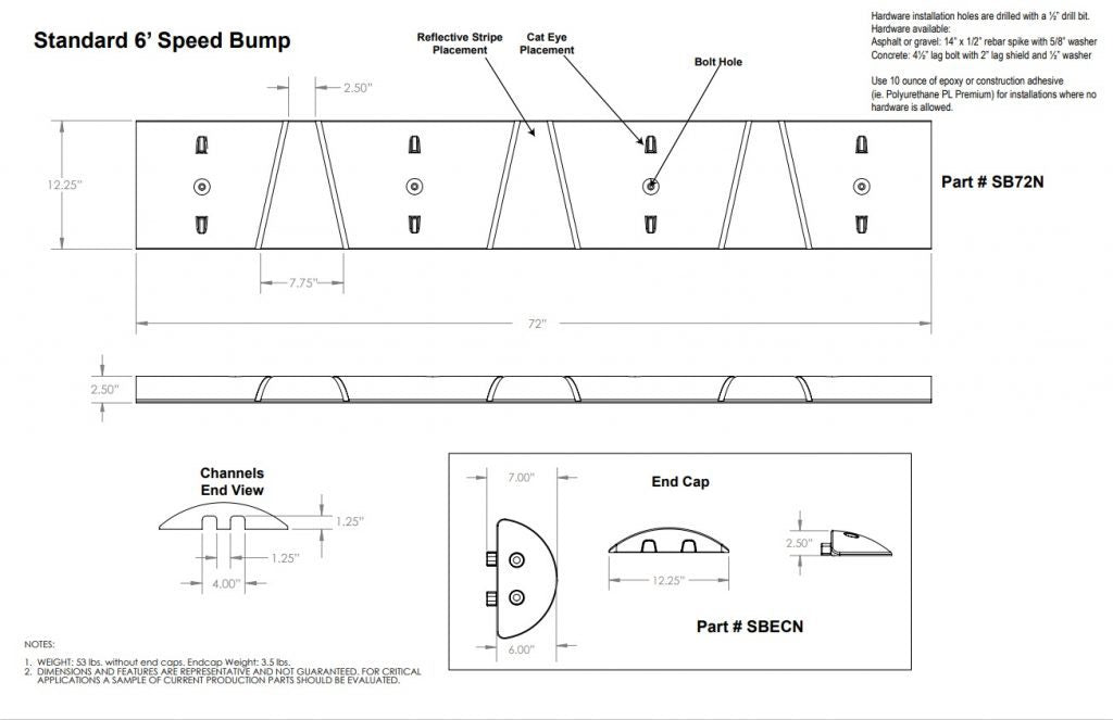 6′ Standard Rubber Speed Bumps